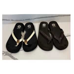 Lot of 2 Yellow Box Thin Strap Flip Flops Size 10 Brown and White Classic